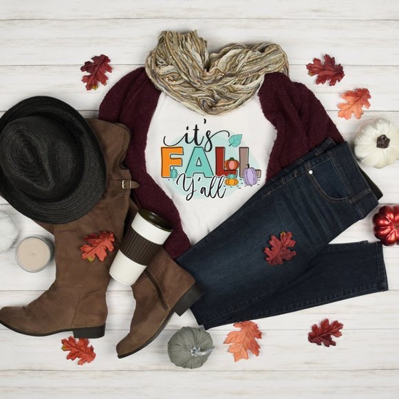 IT'S FALL Y'ALL POLYESTER GRAPHIC TEE - Picture 1 of 3